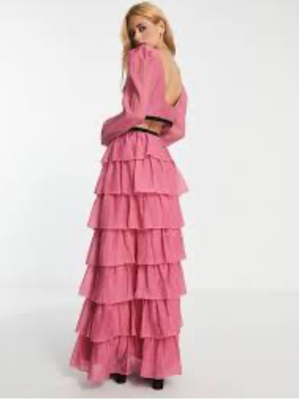 Sister Jane Layered Ruffle Midi Skirt - Fuchsia Pink